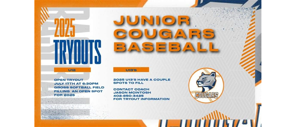 2025 Junior Cougars Baseball U12 & U13 Open Spots